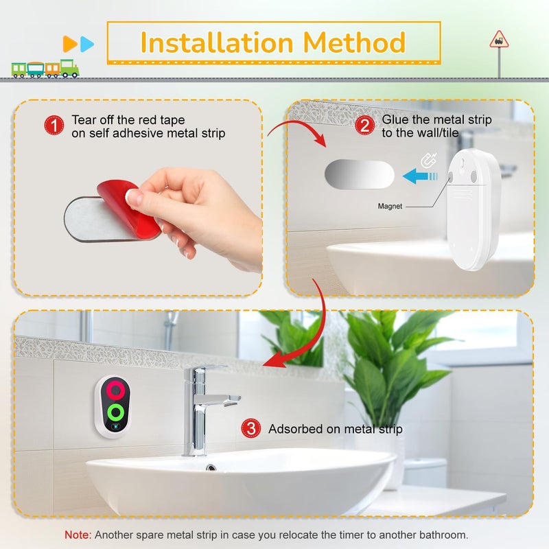 Ferriswheel Toothbrushing Timer for Kids 2 to 3 Minutes, Funny Novelty Gift for Kids Adults, Magnetic Waterproof Timer with Color Lights in Bathroom for Children Training Coach (White) - Image 4